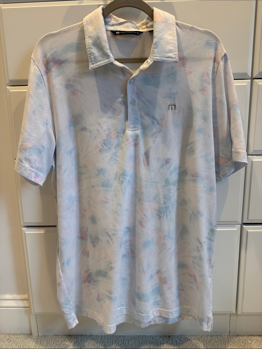 Men's Travis Mathew Pastel Tie-Dye Golf Polo Shirt - Light Blue/pink/white